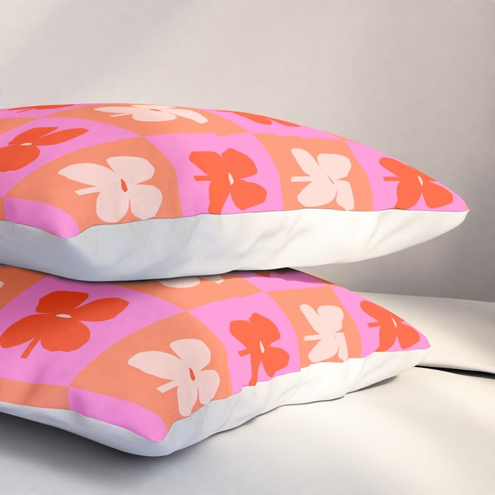 Retro Tropical Checkered Floral Pattern Pillow Sham Gallery Image 3