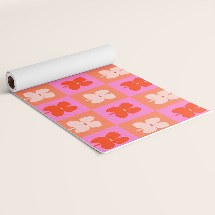 Retro Tropical Checkered Floral Pattern Yoga Mat Gallery Image 2