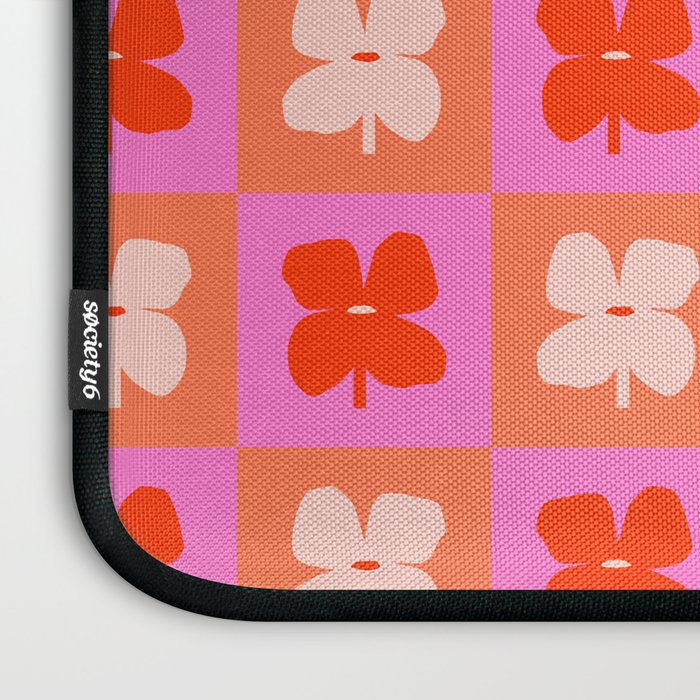 Retro Tropical Checkered Floral Pattern Laptop Sleeve Gallery Image 3