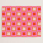 Retro Tropical Checkered Floral Pattern Jigsaw Puzzle Gallery Image 1