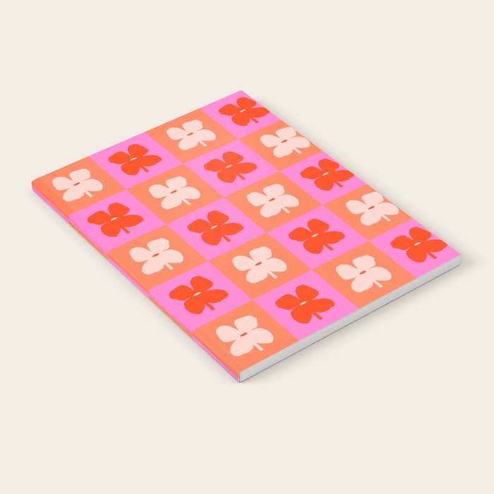 Retro Tropical Checkered Floral Pattern Notebook Gallery Image 1