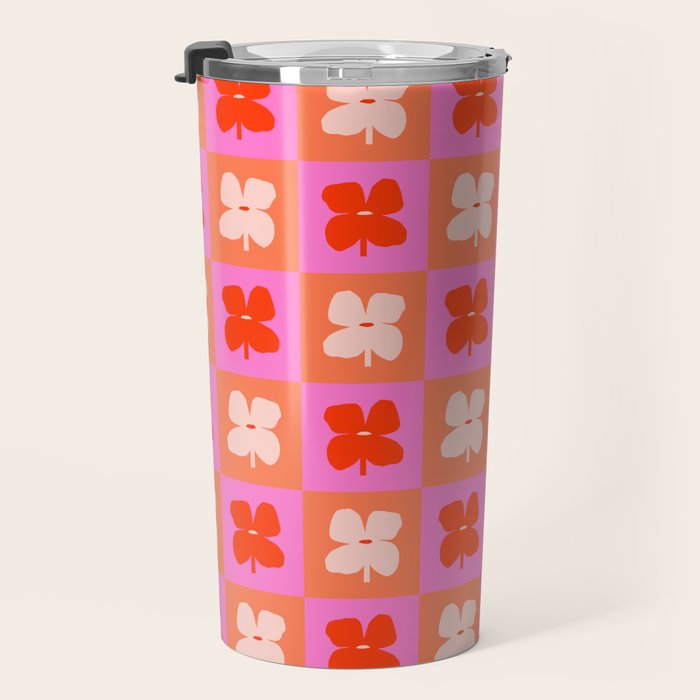 Retro Tropical Checkered Floral Pattern Travel Mug Gallery Image 3