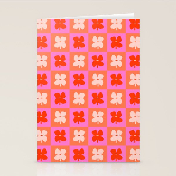 Retro Tropical Checkered Floral Pattern Stationery Card Gallery Image 2