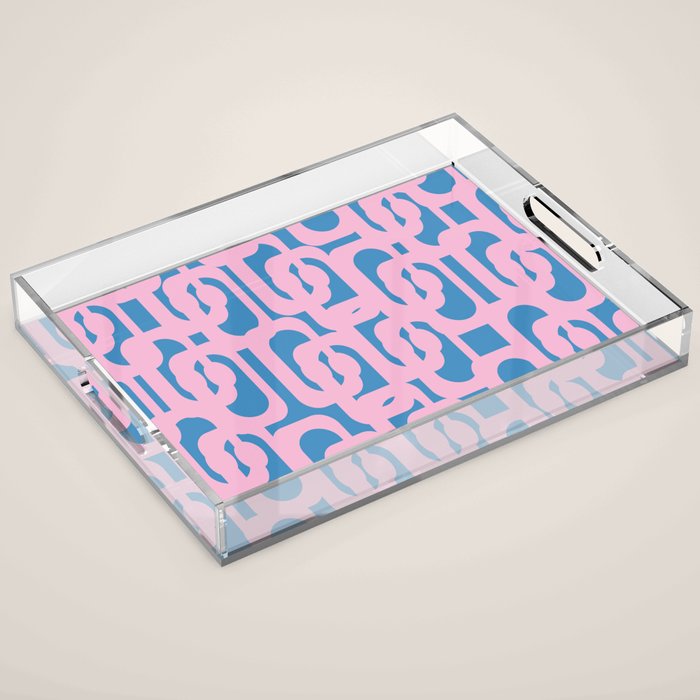 Colorful Contemporary Abstract Loop Pattern in Pink and Blue Acrylic Tray Gallery Image 1