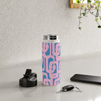 Colorful Contemporary Abstract Loop Pattern in Pink and Blue Water Bottle Gallery Image 4