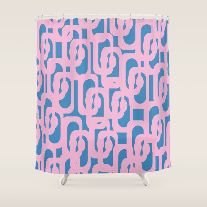 Colorful Contemporary Abstract Loop Pattern in Pink and Blue Shower Curtain Gallery Image 1