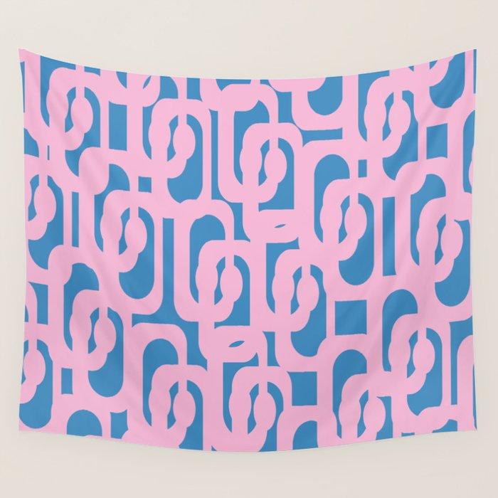 Colorful Contemporary Abstract Loop Pattern in Pink and Blue Wall Tapestry Gallery Image 1