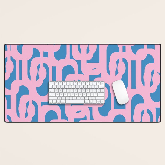 Colorful Contemporary Abstract Loop Pattern in Pink and Blue Desk Mat Gallery Image 1