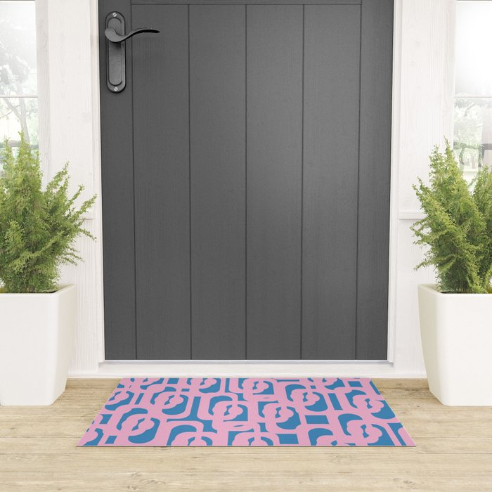 Colorful Contemporary Abstract Loop Pattern in Pink and Blue Welcome Mat Gallery Image 3