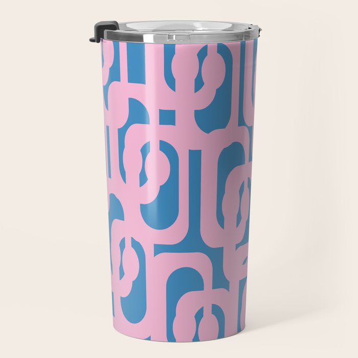 Colorful Contemporary Abstract Loop Pattern in Pink and Blue Travel Mug Gallery Image 3