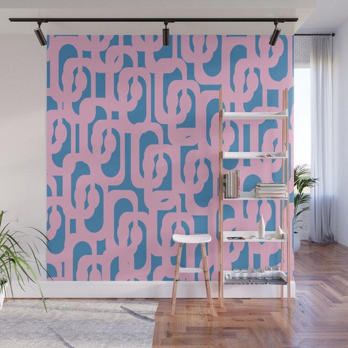 Colorful Contemporary Abstract Loop Pattern in Pink and Blue Wall Mural Gallery Image 1