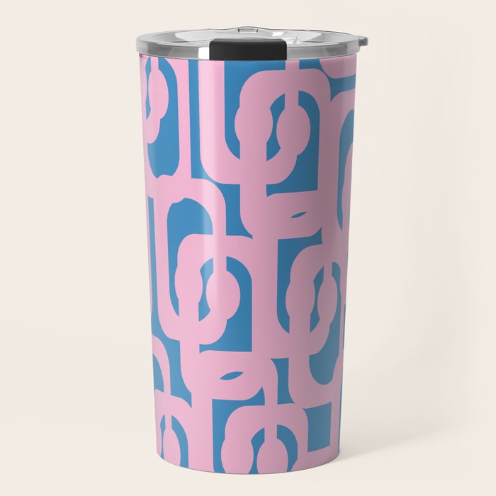 Colorful Contemporary Abstract Loop Pattern in Pink and Blue Travel Mug Gallery Image 1