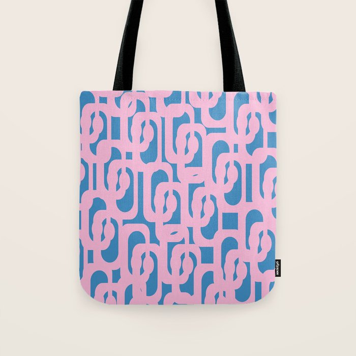 Colorful Contemporary Abstract Loop Pattern in Pink and Blue Tote Bag Gallery Image 1