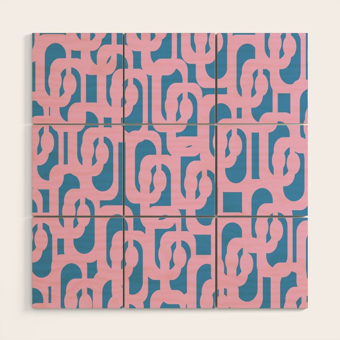 Colorful Contemporary Abstract Loop Pattern in Pink and Blue Wood Wall Art Gallery Image 1