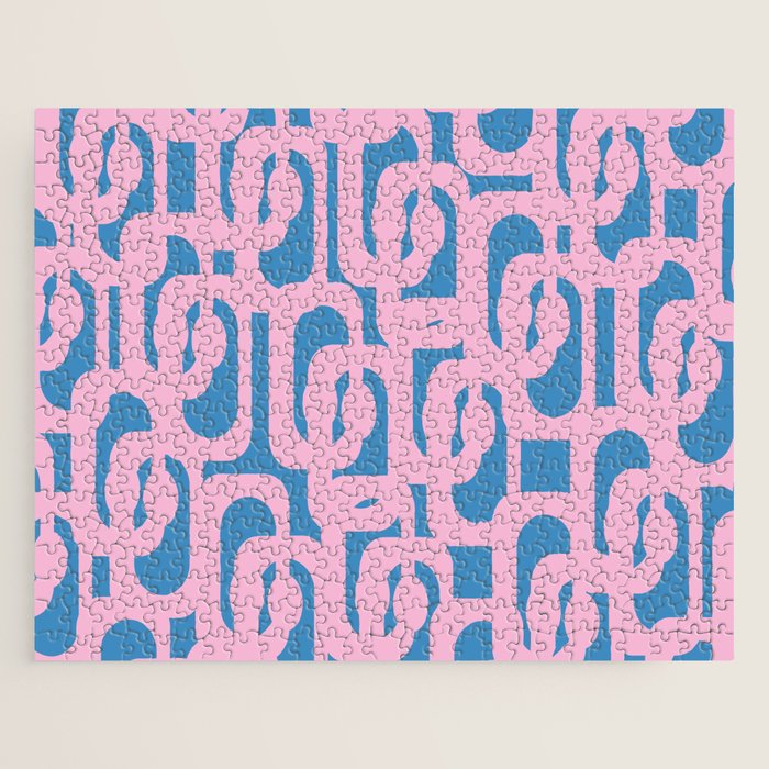 Colorful Contemporary Abstract Loop Pattern in Pink and Blue Jigsaw Puzzle Gallery Image 1
