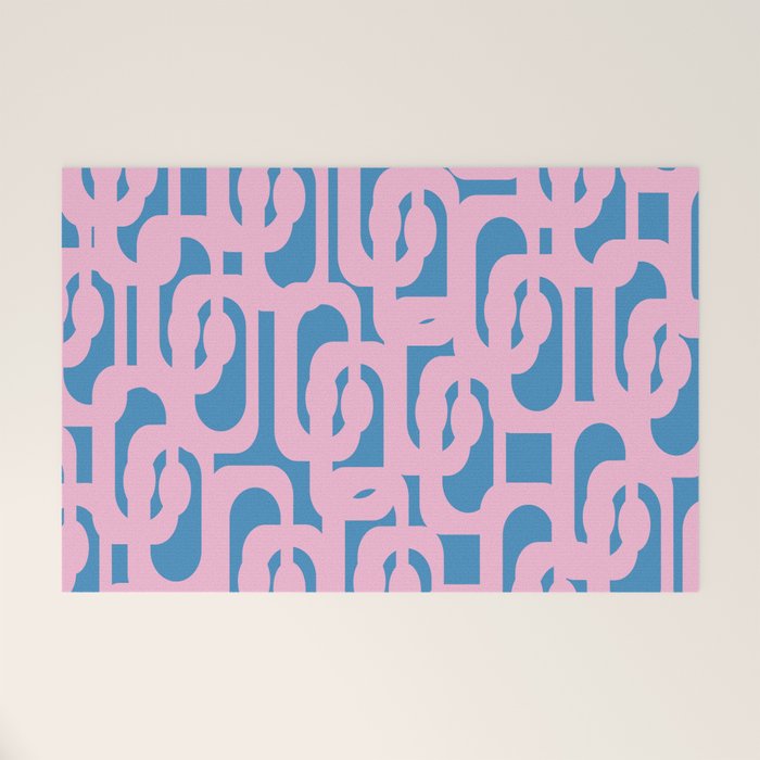 Colorful Contemporary Abstract Loop Pattern in Pink and Blue Welcome Mat Gallery Image 1