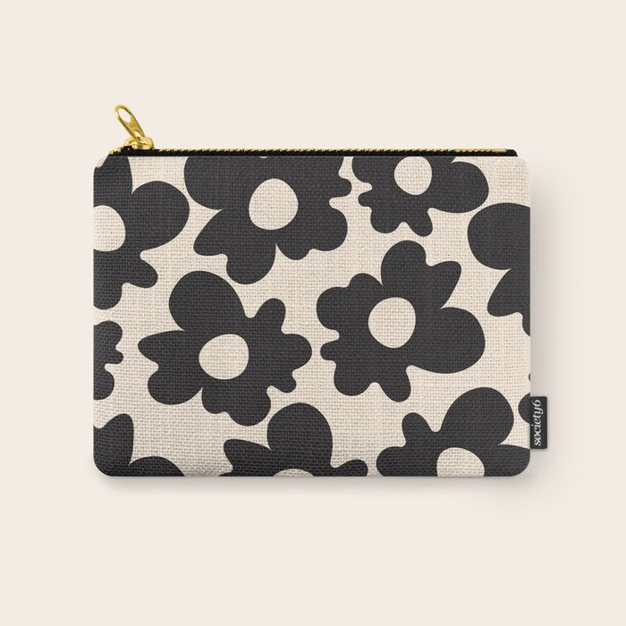 Black and White - Abstract Flower Shape - Cream Background Carry All Pouch Gallery Image 1
