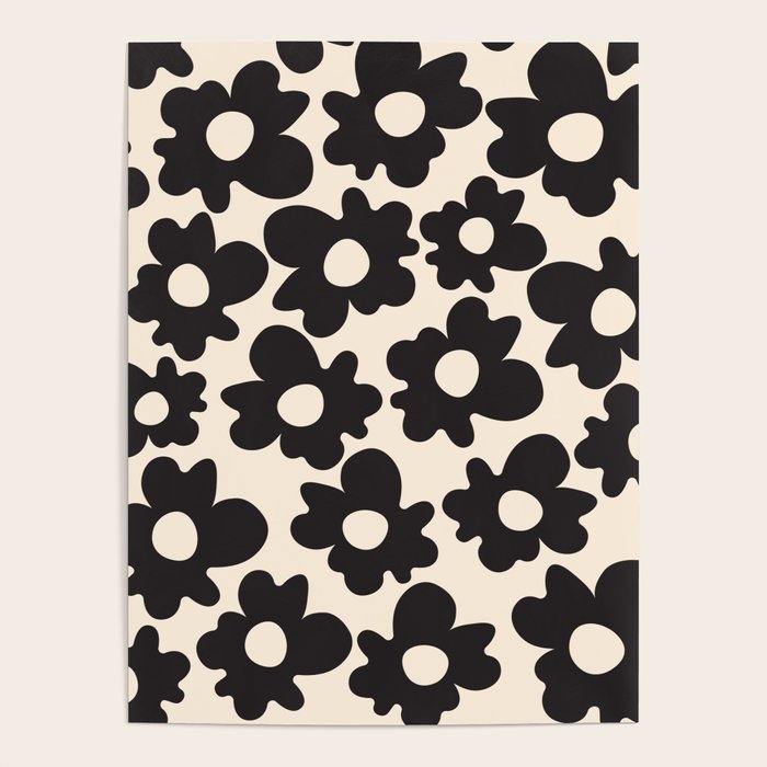 Black and White - Abstract Flower Shape - Cream Background Poster Gallery Image 4