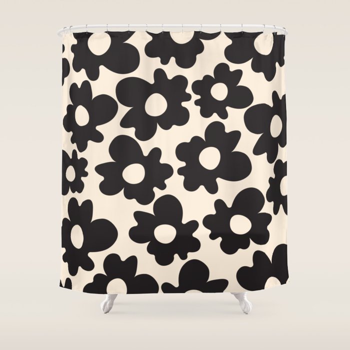 Black and White - Abstract Flower Shape - Cream Background Shower Curtain Gallery Image 1