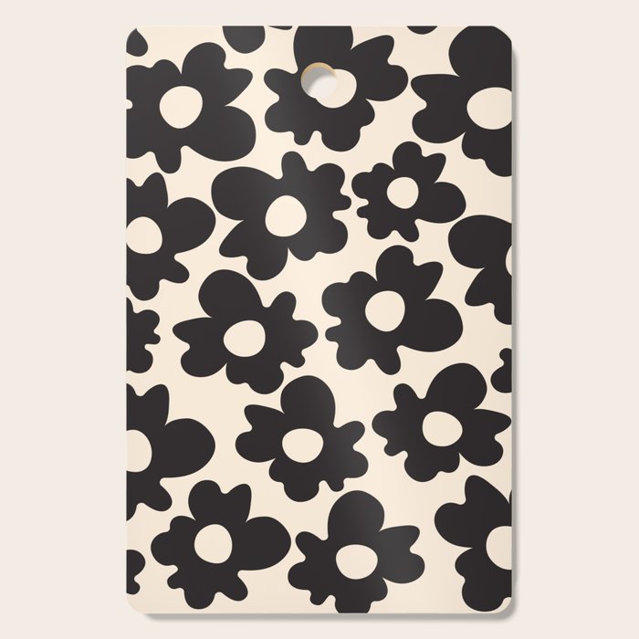 Black and White - Abstract Flower Shape - Cream Background Cutting Board Gallery Image 1