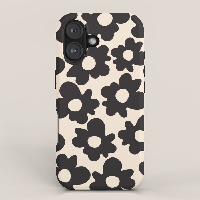 Black and White - Abstract Flower Shape - Cream Background iPhone Case Gallery Image 1