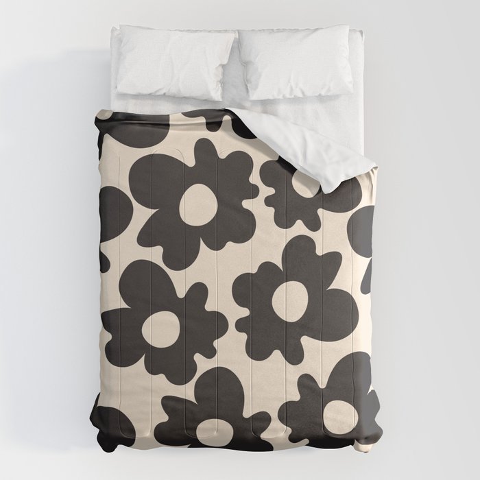 Black and White - Abstract Flower Shape - Cream Background Comforter Gallery Image 6