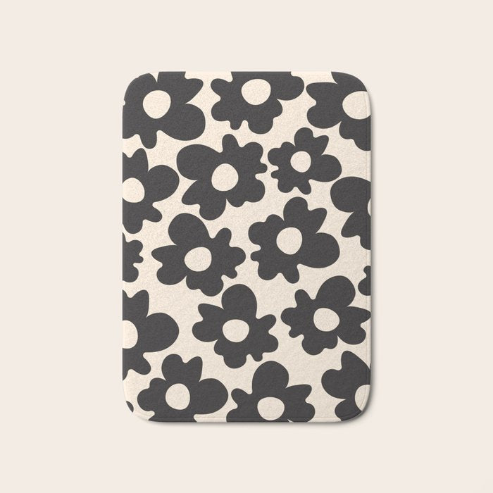 Black and White - Abstract Flower Shape - Cream Background Bath Mat Gallery Image 1
