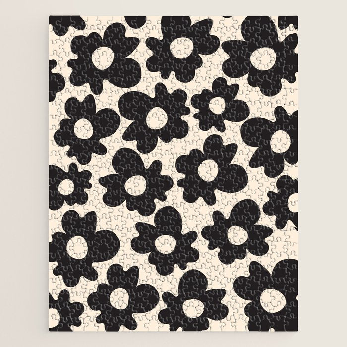 Black and White - Abstract Flower Shape - Cream Background Jigsaw Puzzle Gallery Image 1