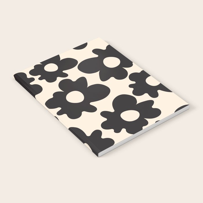 Black and White - Abstract Flower Shape - Cream Background Notebook Gallery Image 1