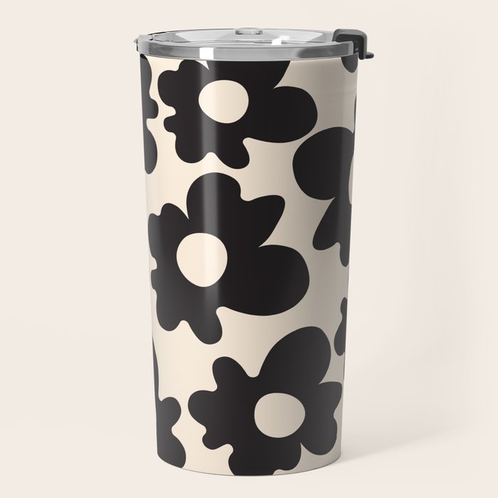 Black and White - Abstract Flower Shape - Cream Background Travel Mug Gallery Image 2