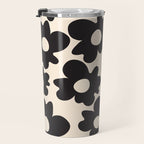 Black and White - Abstract Flower Shape - Cream Background Travel Mug Gallery Image 3