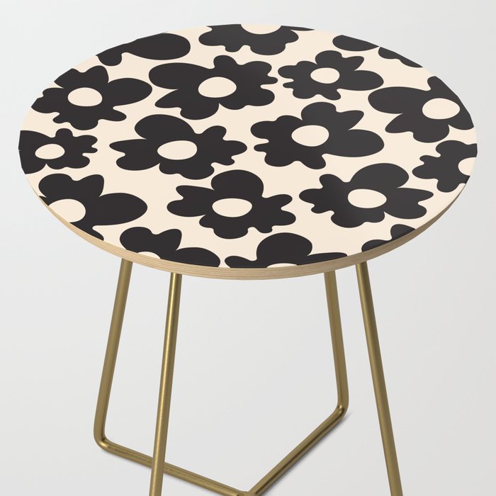 Black and White - Abstract Flower Shape - Cream Background Side Table Gallery Image 2