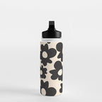 Black and White - Abstract Flower Shape - Cream Background Water Bottle Gallery Image 3