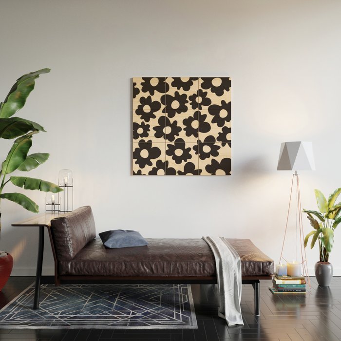 Black and White - Abstract Flower Shape - Cream Background Wood Wall Art Gallery Image 2