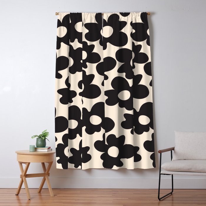 Black and White - Abstract Flower Shape - Cream Background Window Curtain Gallery Image 5