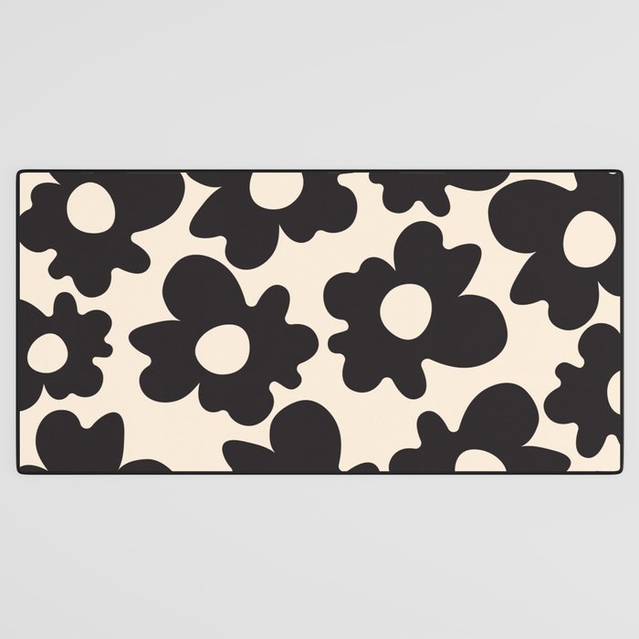 Black and White - Abstract Flower Shape - Cream Background Desk Mat Gallery Image 3