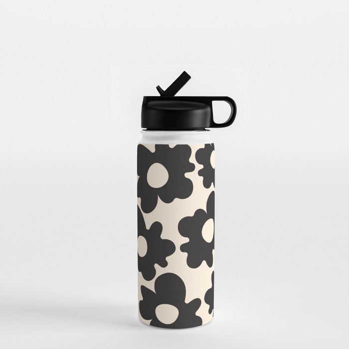 Black and White - Abstract Flower Shape - Cream Background Water Bottle Gallery Image 1