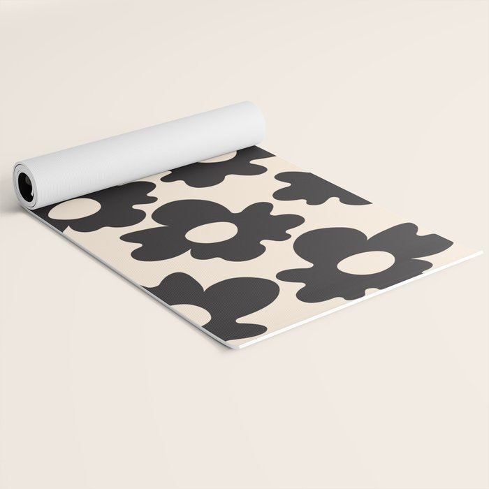 Black and White - Abstract Flower Shape - Cream Background Yoga Mat Gallery Image 2