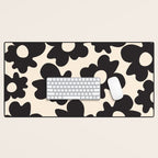Black and White - Abstract Flower Shape - Cream Background Desk Mat Gallery Image 1