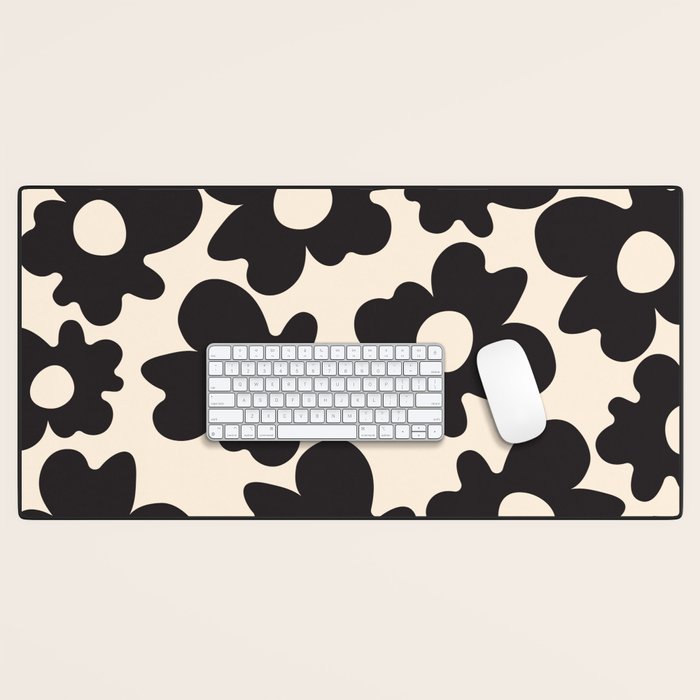 Black and White - Abstract Flower Shape - Cream Background Desk Mat Gallery Image 1