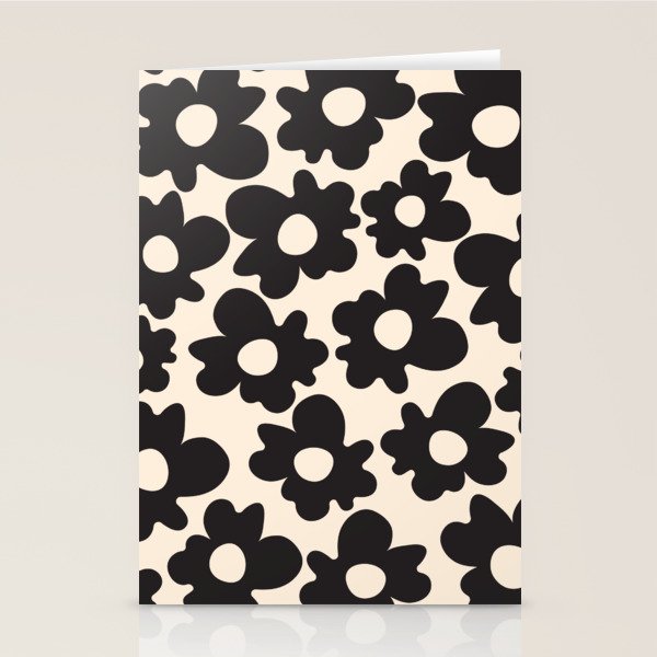 Black and White - Abstract Flower Shape - Cream Background Stationery Card Gallery Image 2