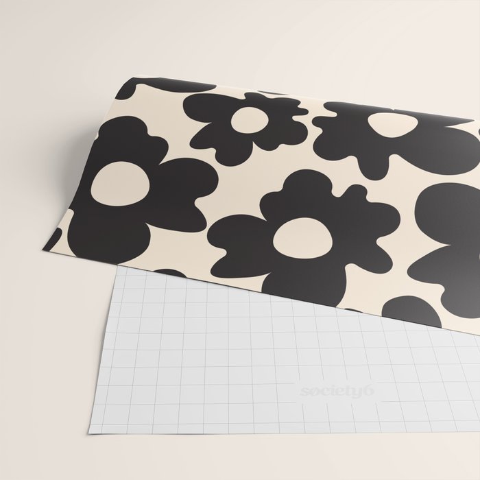 Black and White - Abstract Flower Shape - Cream Background Wrapping Paper Gallery Image 2