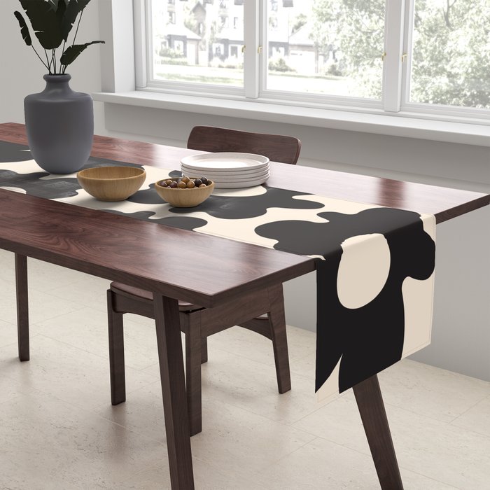 Black and White - Abstract Flower Shape - Cream Background Table Runner Gallery Image 2