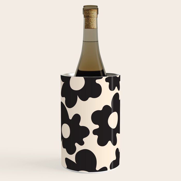 Black and White - Abstract Flower Shape - Cream Background Wine Chiller Gallery Image 1