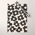 Black and White - Abstract Flower Shape - Cream Background Wrapping Paper Gallery Image 1