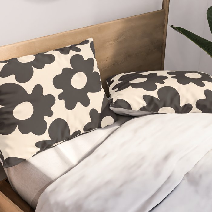 Black and White - Abstract Flower Shape - Cream Background Pillow Sham Gallery Image 2