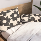 Black and White - Abstract Flower Shape - Cream Background Pillow Sham Gallery Image 2