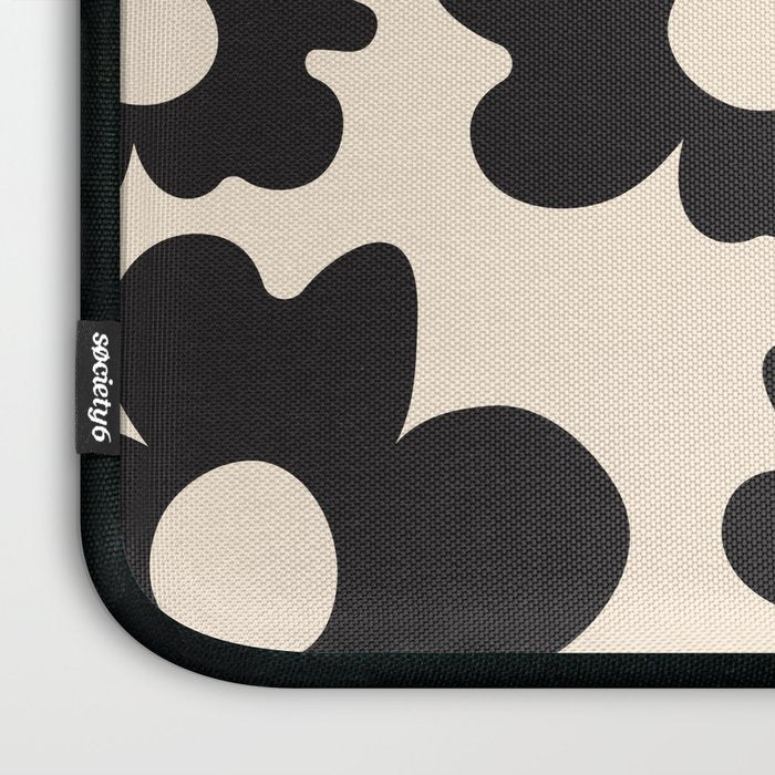 Black and White - Abstract Flower Shape - Cream Background Laptop Sleeve Gallery Image 3