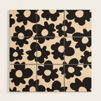 Black and White - Abstract Flower Shape - Cream Background Wood Wall Art Gallery Image 1
