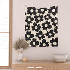 Black and White - Abstract Flower Shape - Cream Background Wall Tapestry Gallery Image 2